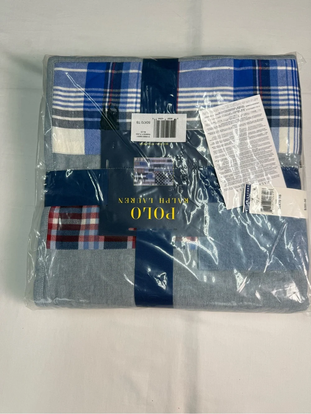 $285Polo Ralph Lauren Ramsey Patchwork Flag 100% Cotton Denim Blue Throw Blanket